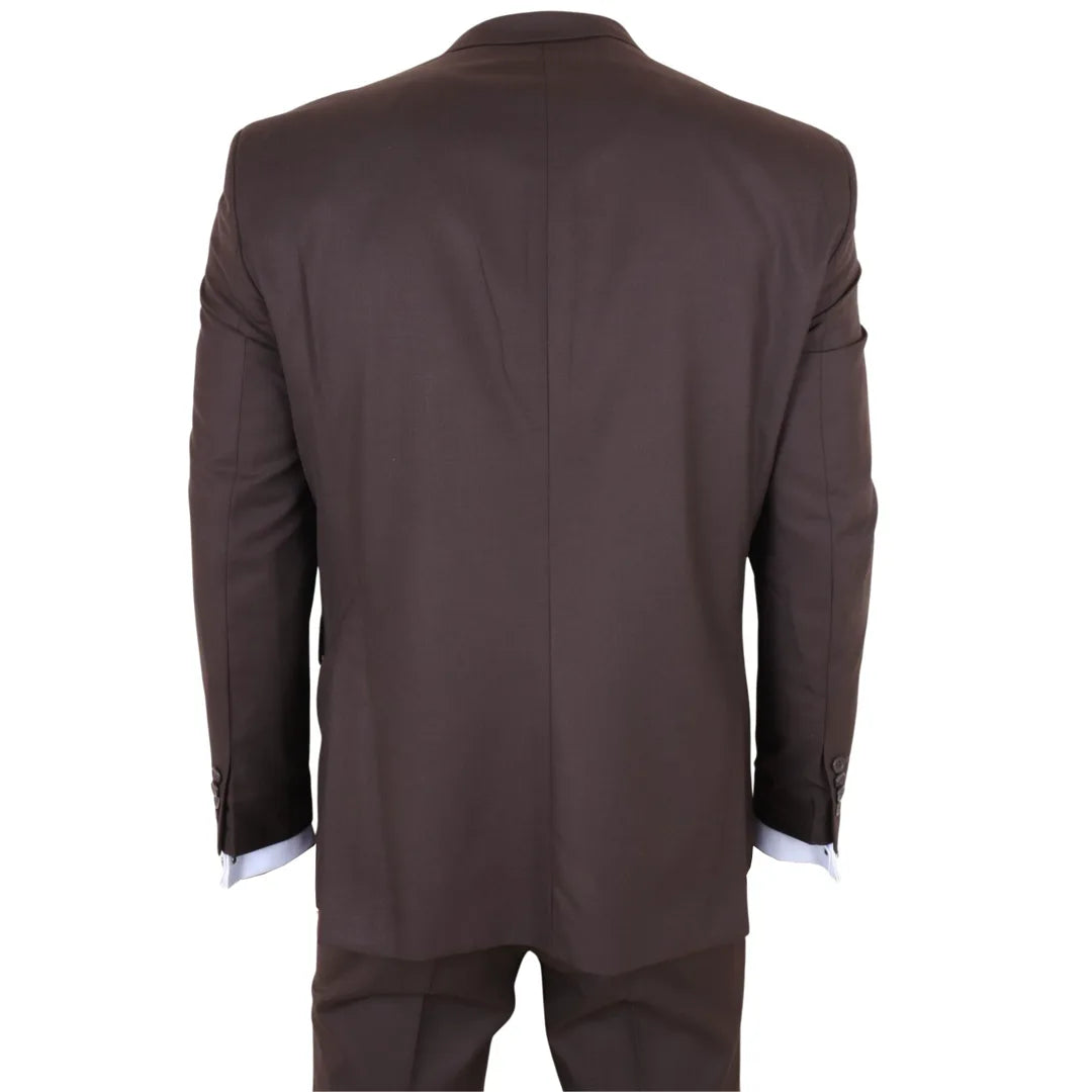 Men's Plain Dark Brown 3 Piece Suit