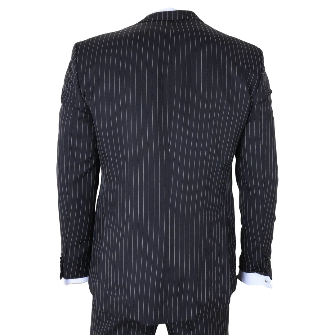 Men's Classic Pinstripe 3 Piece Black Tailored Suit by TruClothing