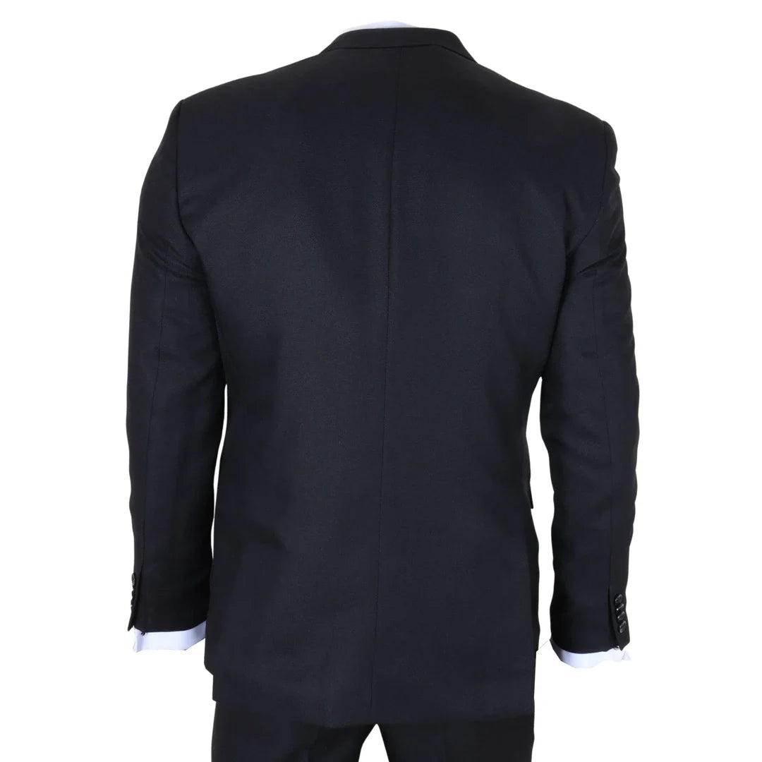 Men's 3 Piece Black Tailored Fit Suit with Green Trim by TruClothing
