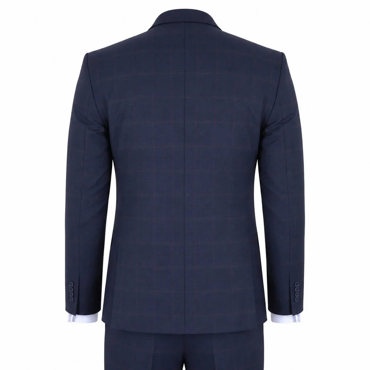 Men's Navy Blue Check Tailored Fit 3 Piece Suit by TruClothing