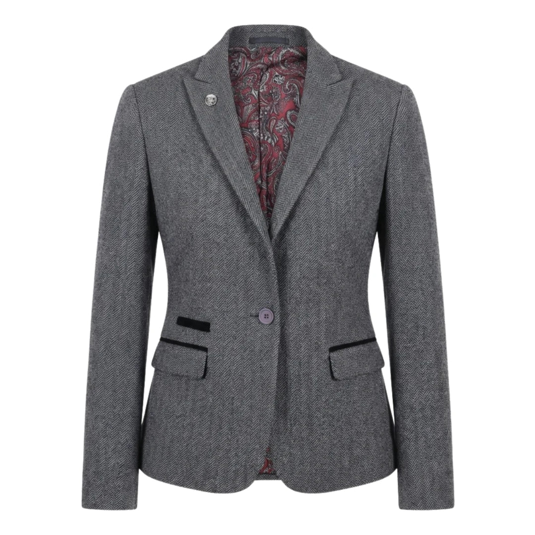 Women's Grey Tweed Herringbone Blazer & Waistcoat Set by TruClothing