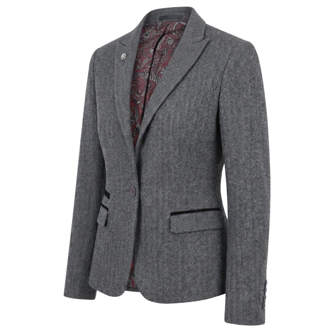 Women's Grey Tweed Herringbone Blazer & Waistcoat Set by TruClothing
