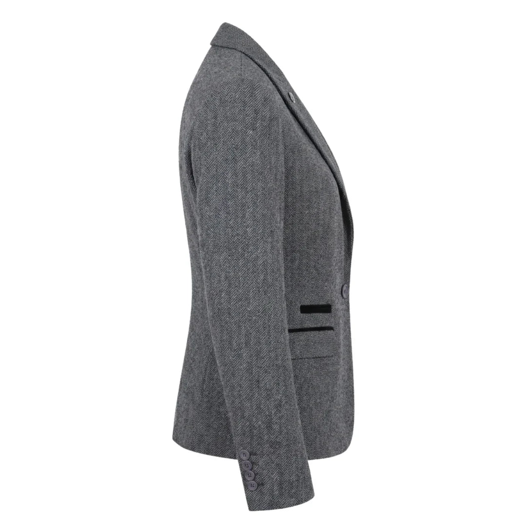 Women's Grey Tweed Herringbone Blazer & Waistcoat Set by TruClothing