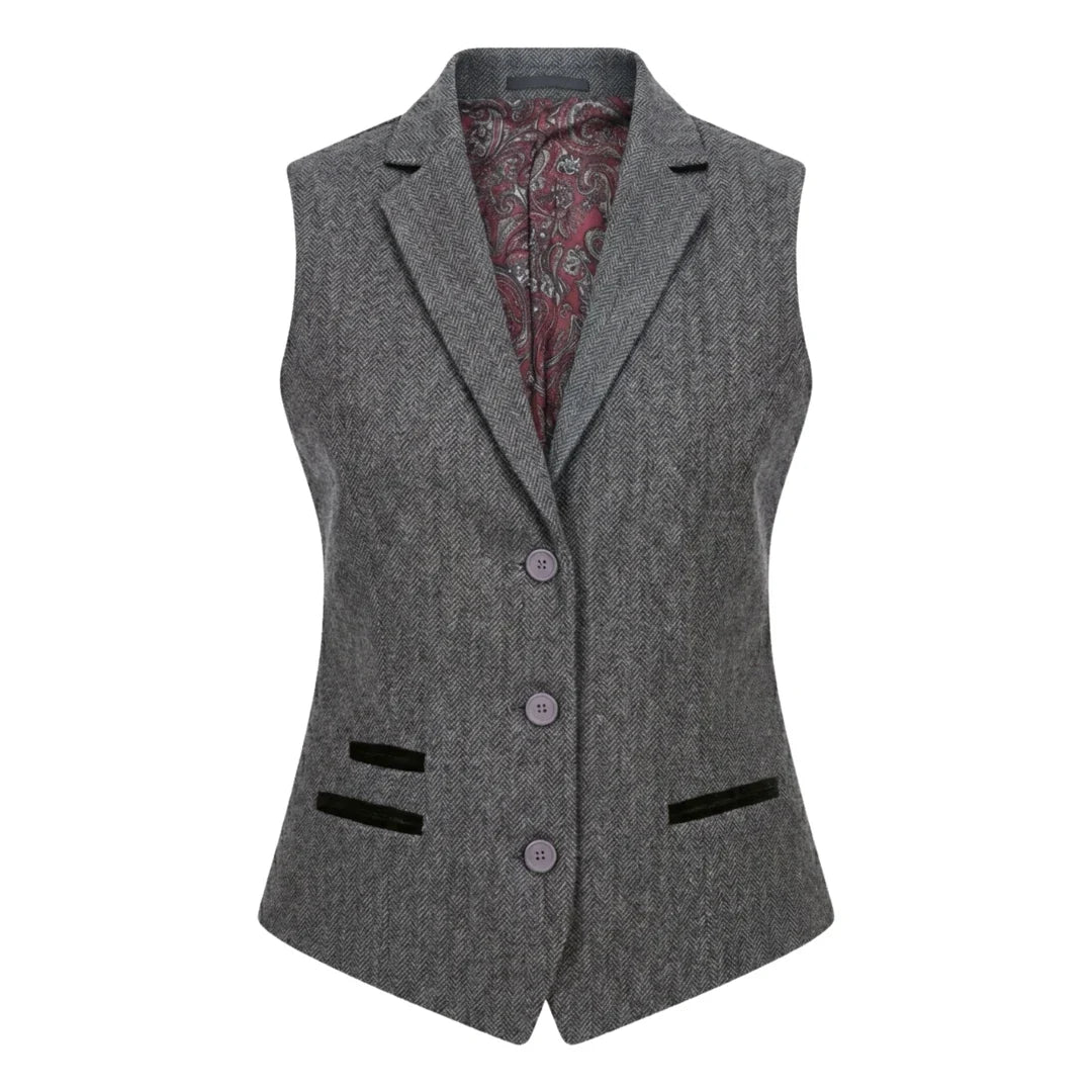 Women's Grey Tweed Herringbone Blazer & Waistcoat Set by TruClothing