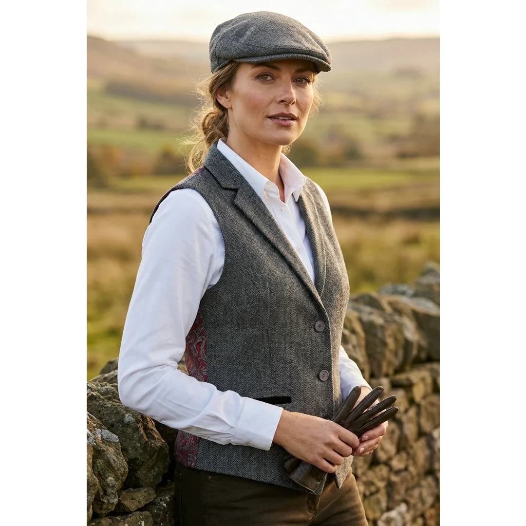 Women's Grey Tweed Herringbone Blazer & Waistcoat Set by TruClothing