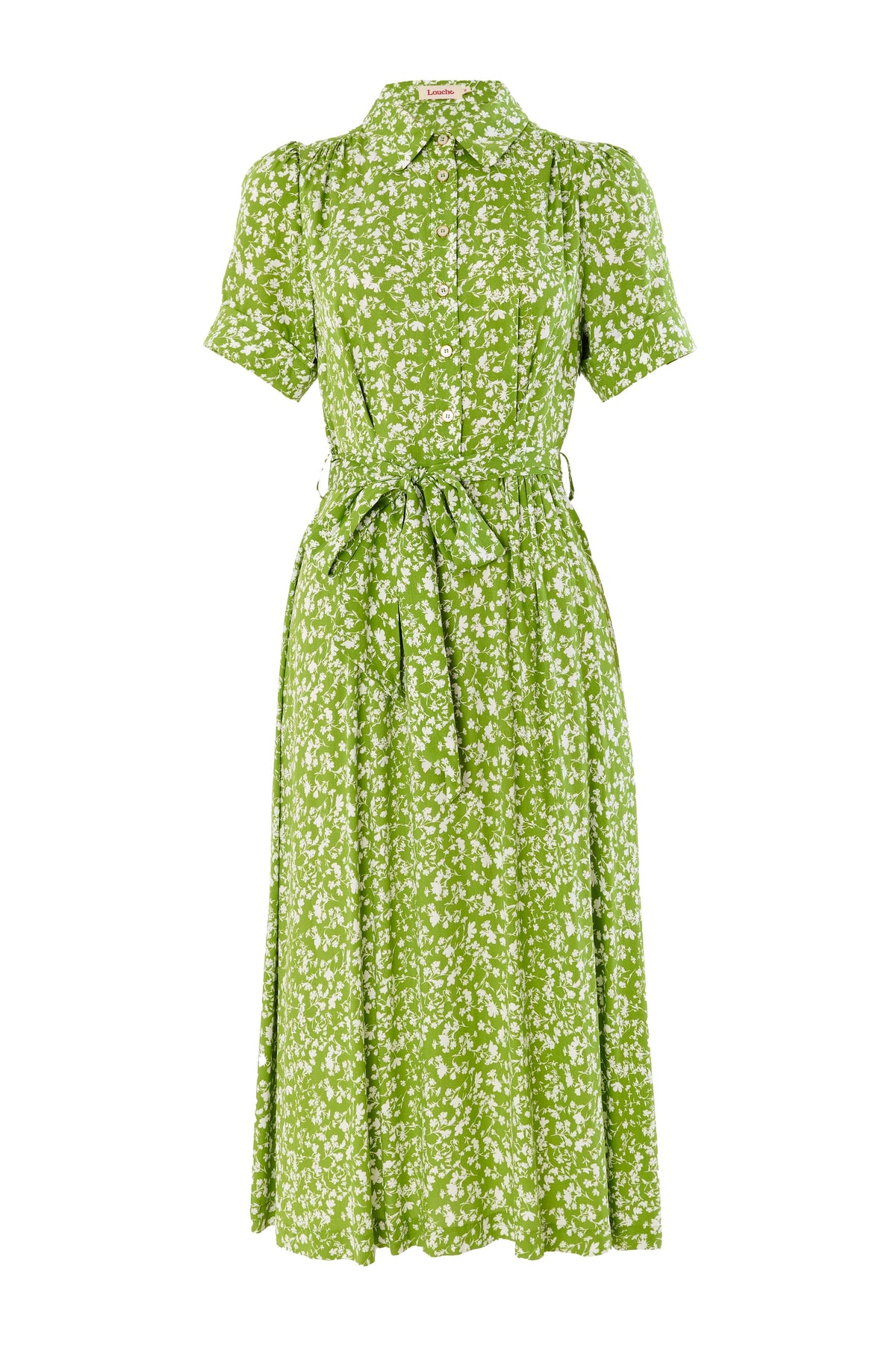Inesa Negative Floral Print Short Sleeve Midi Shirtdress – Green - Bascora