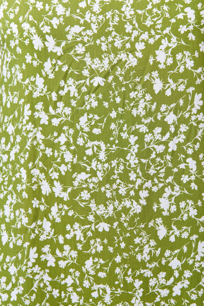 Inesa Negative Floral Print Short Sleeve Midi Shirtdress – Green - Bascora
