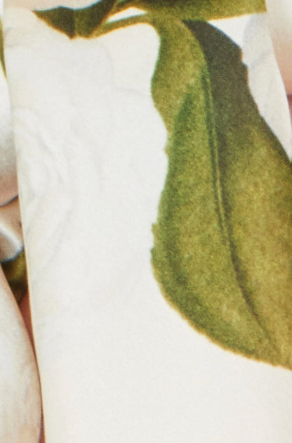 Ivory Botanical Rose Print Scarf - 100% Silk - Bascora