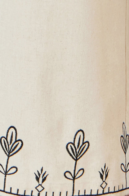 Ivory Linen Mix Embroirdered Trousers - Bascora