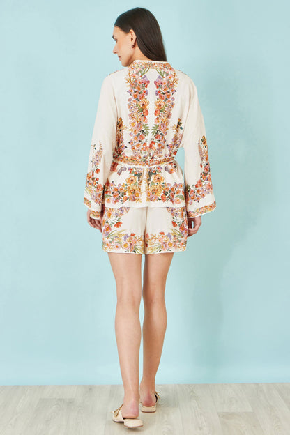 Ivory Viscose Floral Border Shorts - Bascora