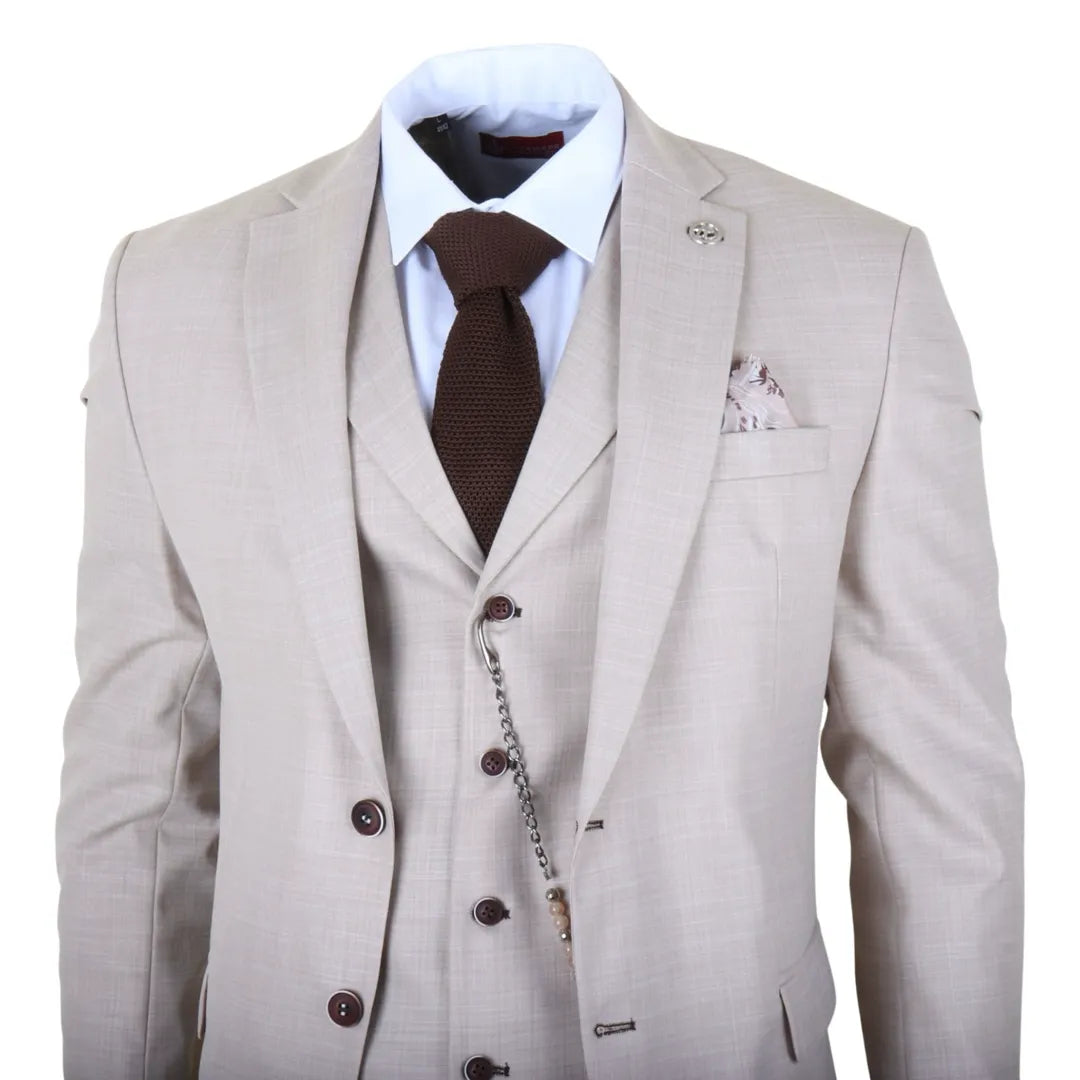 Men's 3 Piece Cream Tailored Fit Suit