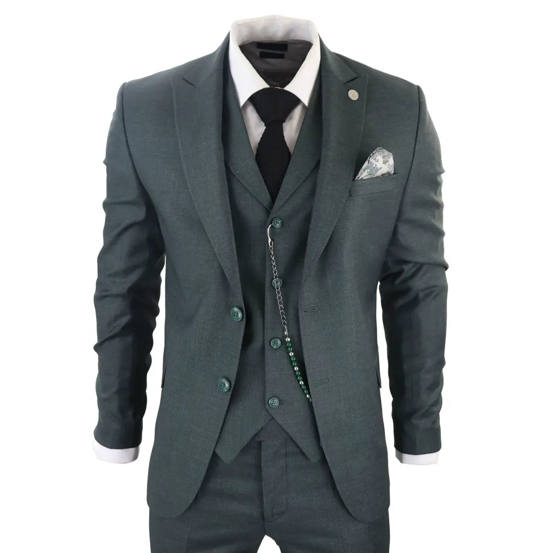 Men's 3 Piece Green Tailored Fit Suit
