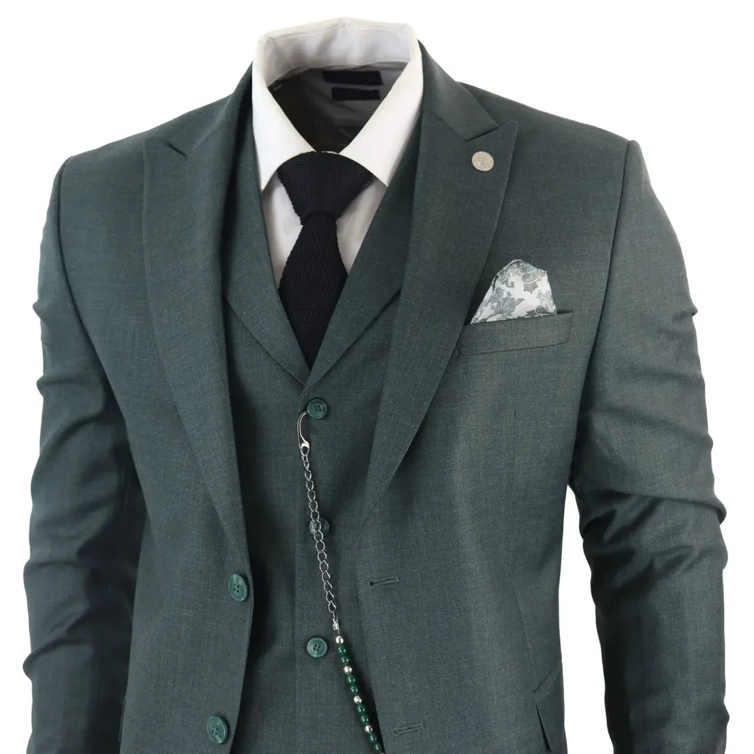 Men's 3 Piece Green Tailored Fit Suit