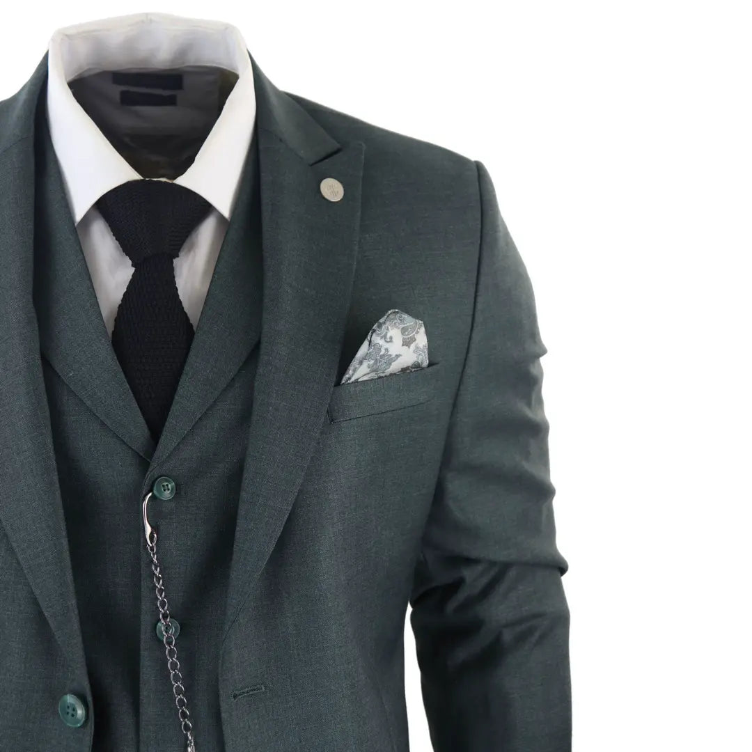 Men's 3 Piece Green Tailored Fit Suit