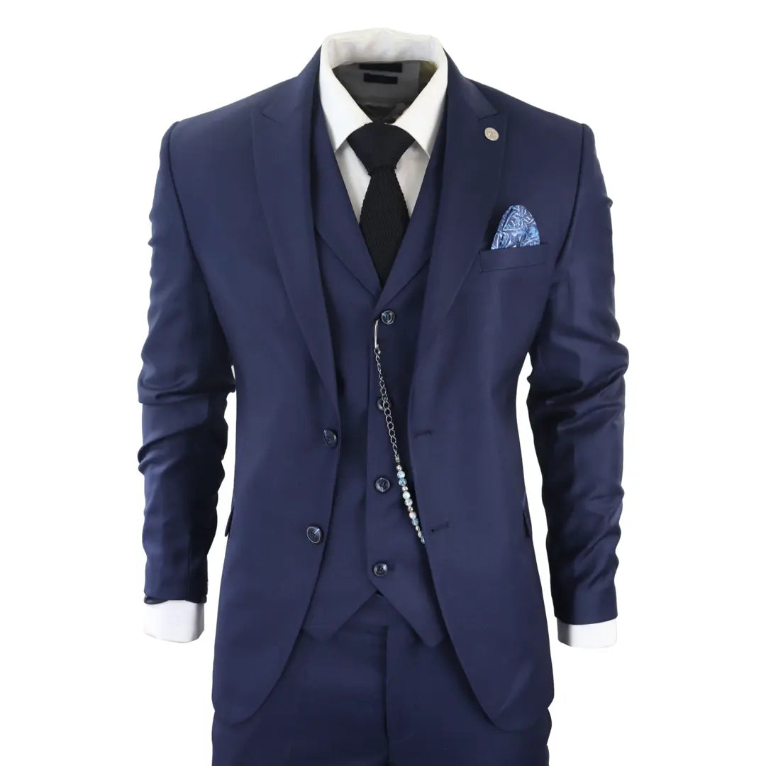 Men's 3 Piece Navy Blue Tailored Fit Suit