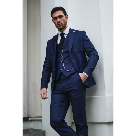 Men's 3 Piece Navy Blue Tailored Fit Suit