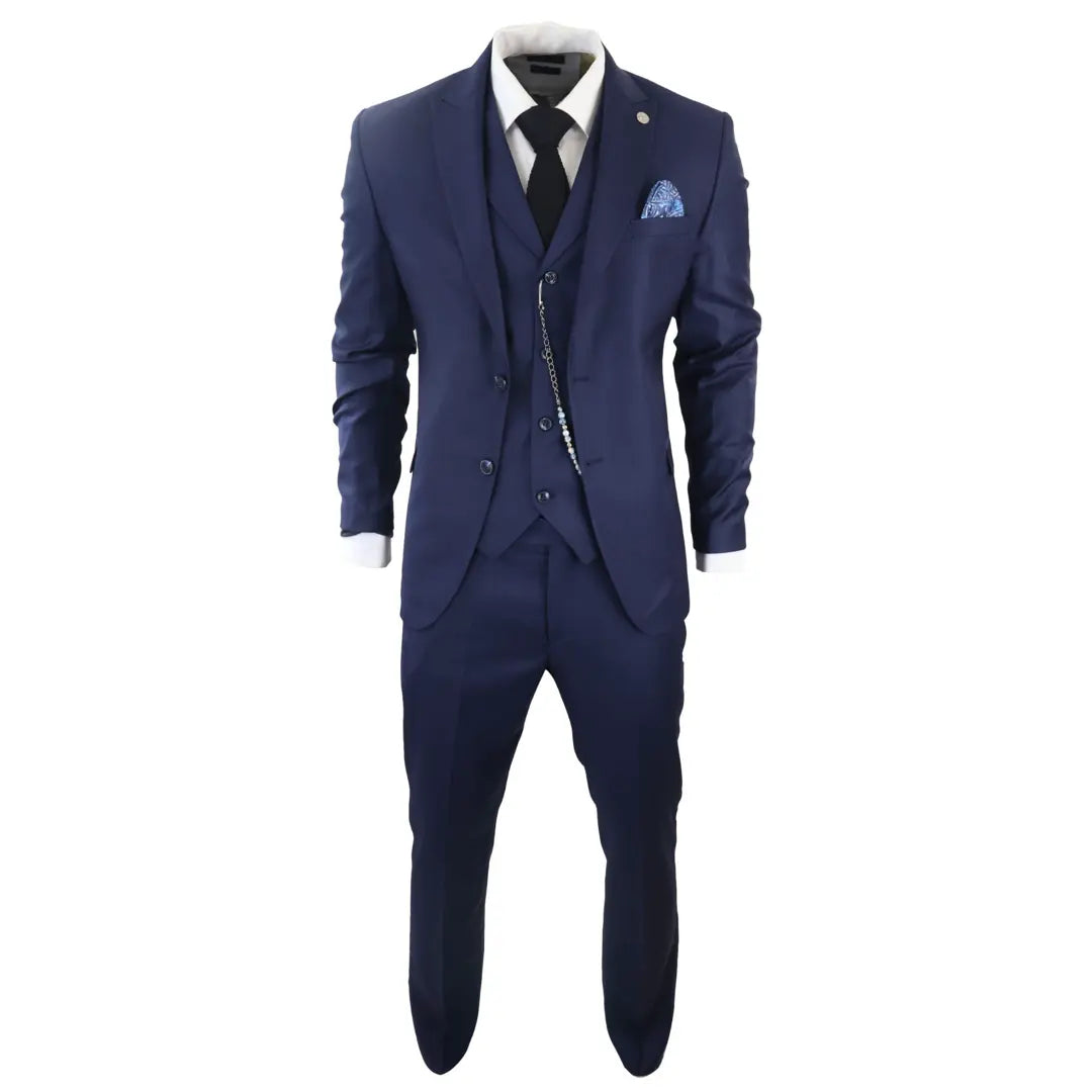 Men's 3 Piece Navy Blue Tailored Fit Suit