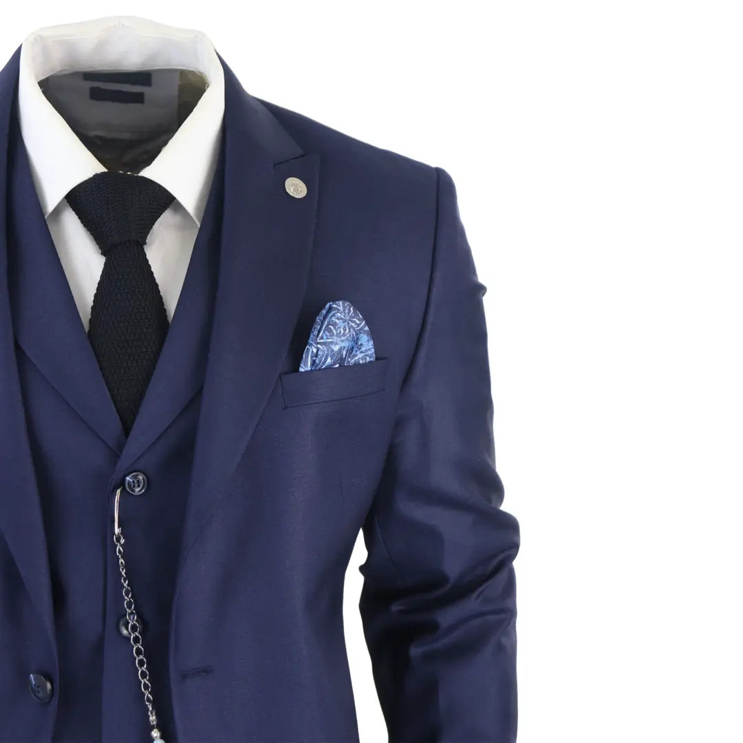 Men's 3 Piece Navy Blue Tailored Fit Suit