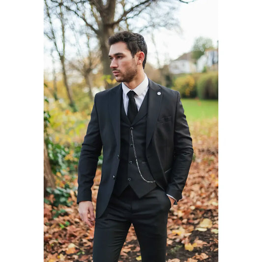 Men's James Classic 3 Piece Black Suit by TruClothing