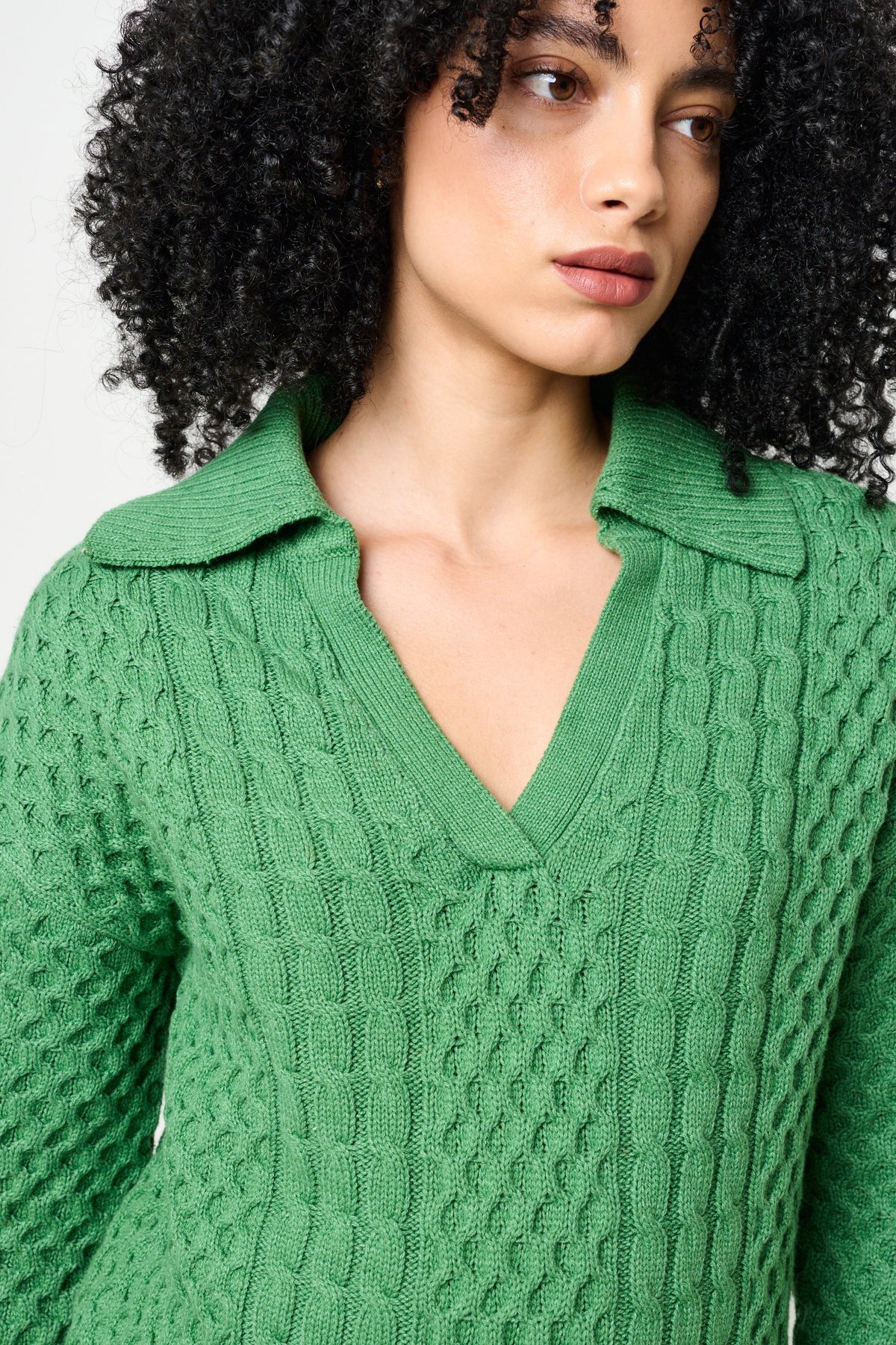 close up Jamie Cable Collar Jumper Green |