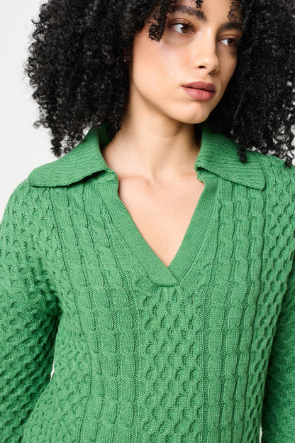 close up Jamie Cable Collar Jumper Green |