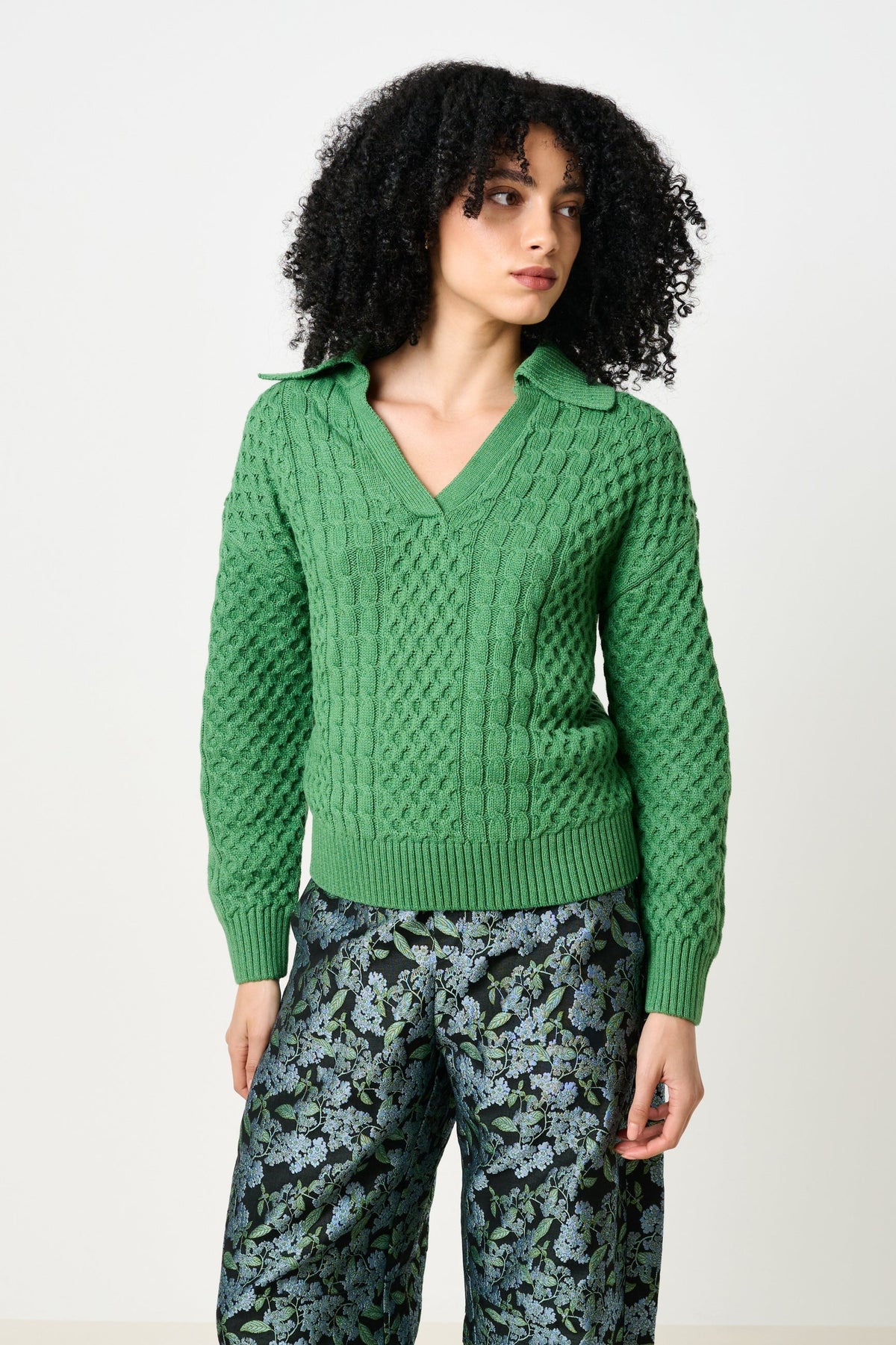 Jamie Cable Collar Jumper – Green - Bascora
