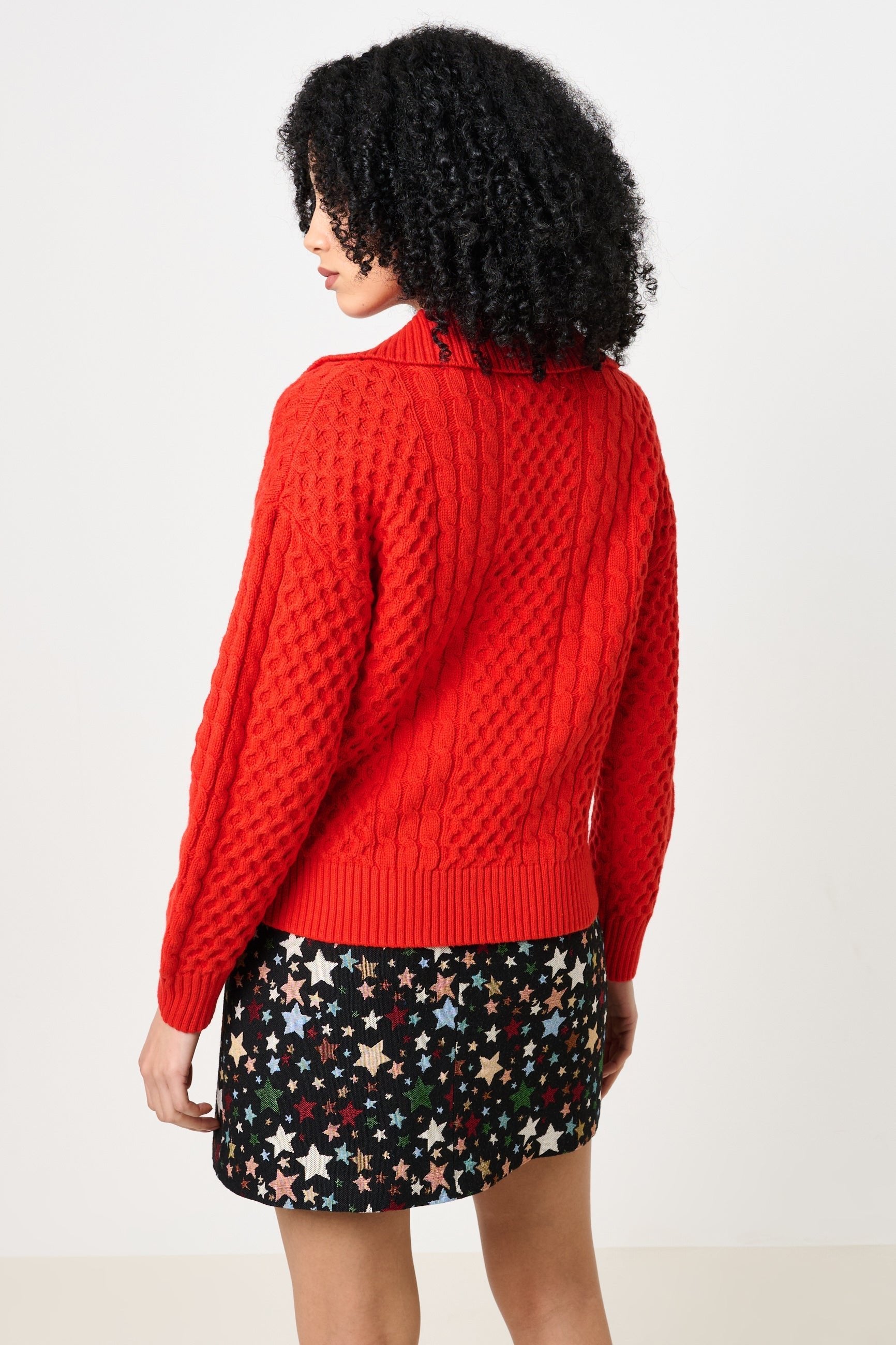 Jamie Cable Collar Jumper - Red - Bascora