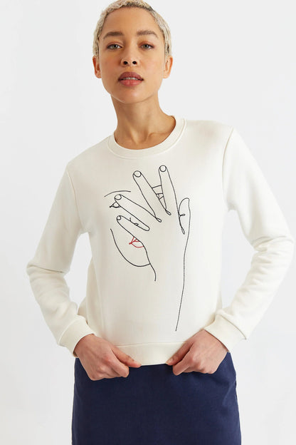 Jan Hand Embroidered Sweatshirt – Off White - Bascora
