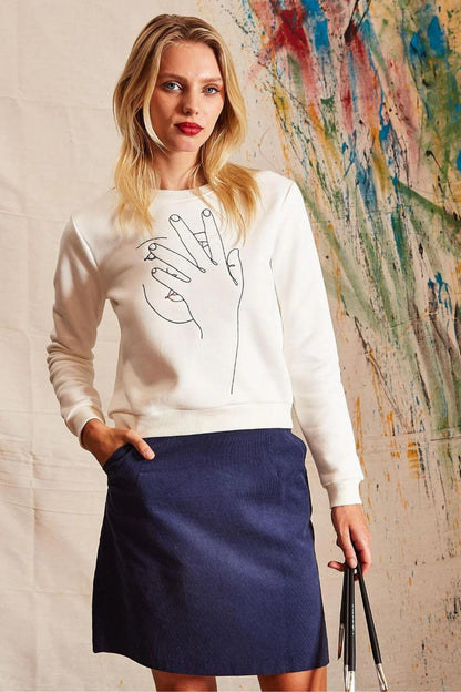 Jan Hand Embroidered Sweatshirt – Off White - Bascora