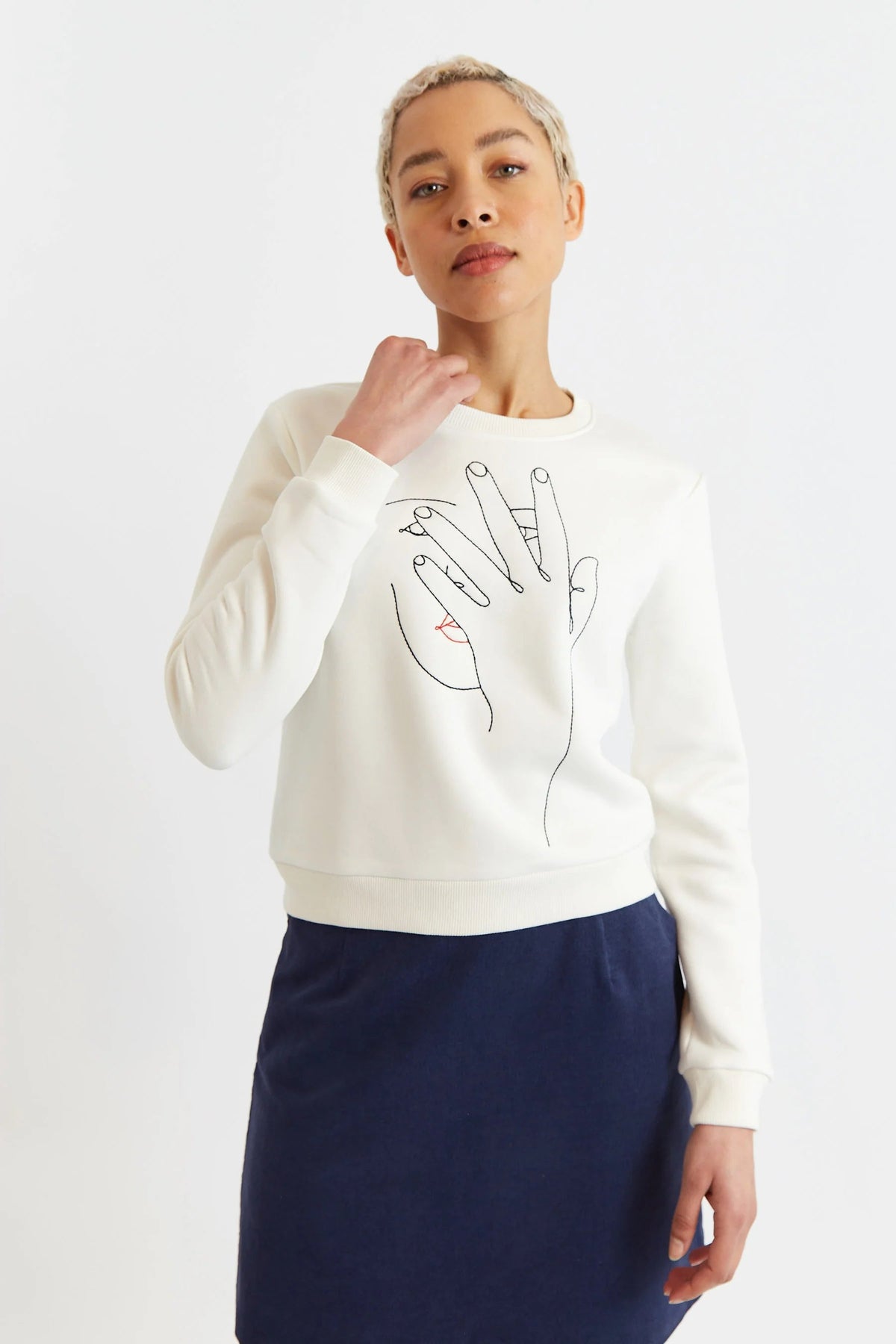 Jan Hand Embroidered Sweatshirt – Off White - Bascora