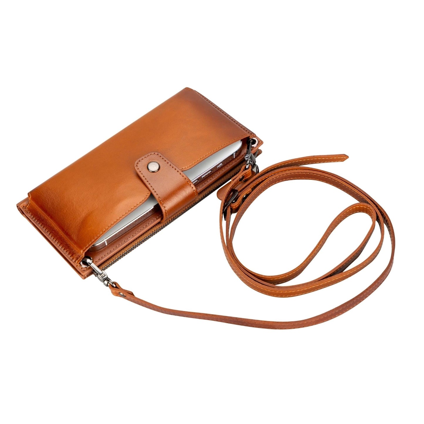 Billetera de cuero con correa para celular Kaycee para mujer