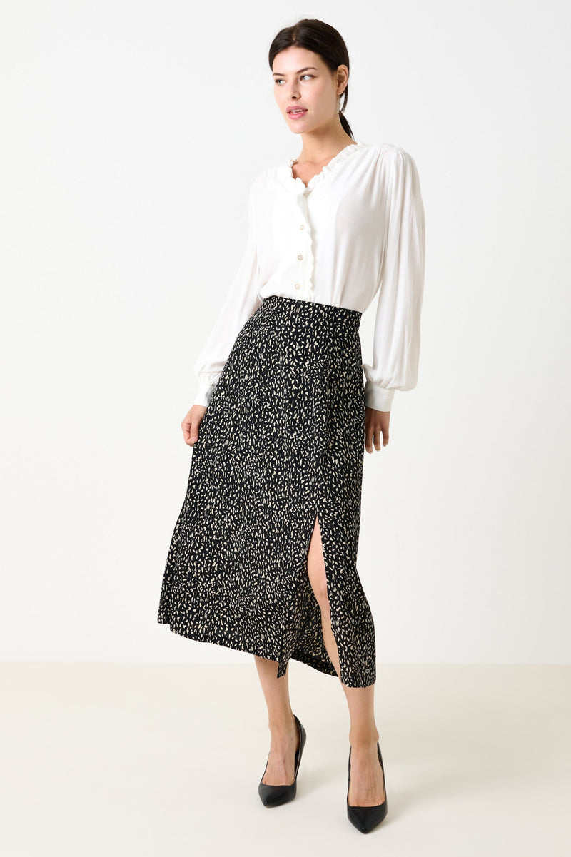 Kiyo Black Geo 11 Printed Midi Skirt - Bascora