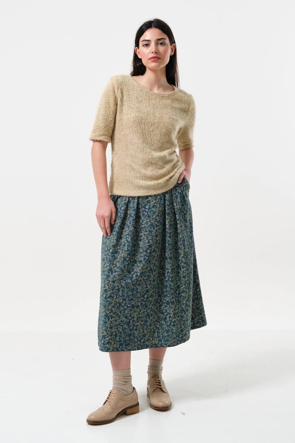 Laureen Eyelash Rib Short Sleeve Jumper – Beige - Bascora