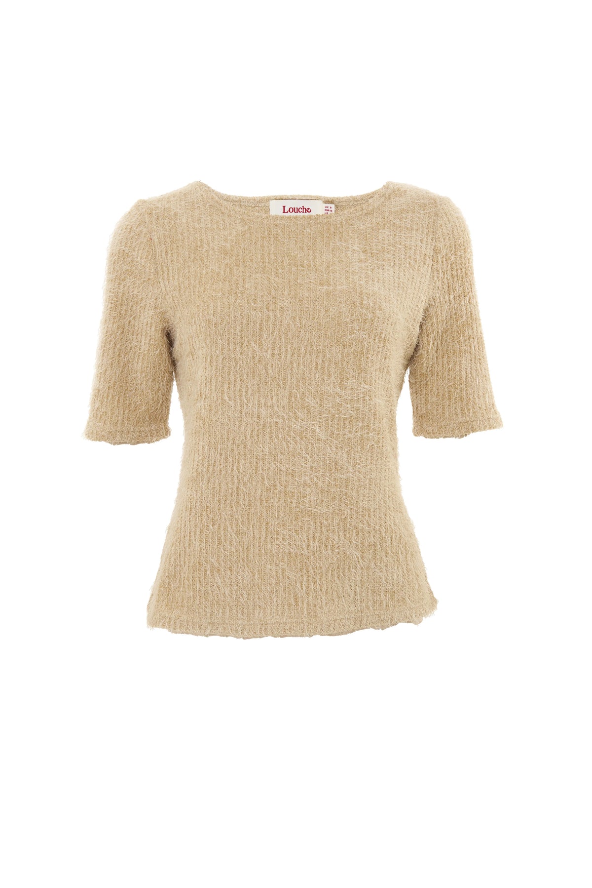 Laureen Eyelash Rib Short Sleeve Jumper – Beige - Bascora