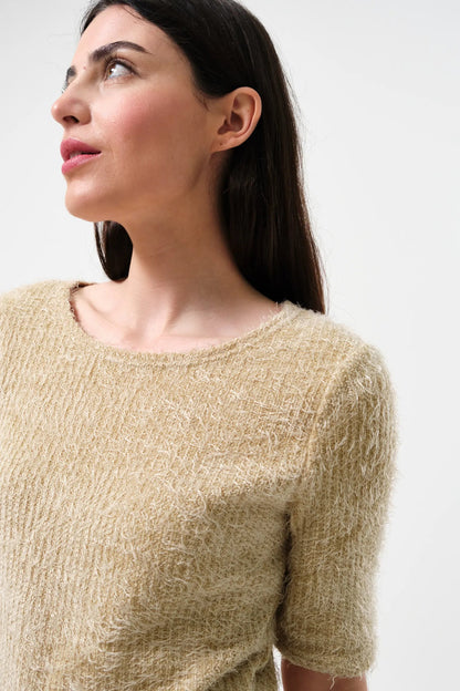 Laureen Eyelash Rib Short Sleeve Jumper – Beige - Bascora