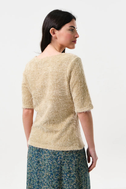 Laureen Eyelash Rib Short Sleeve Jumper – Beige - Bascora