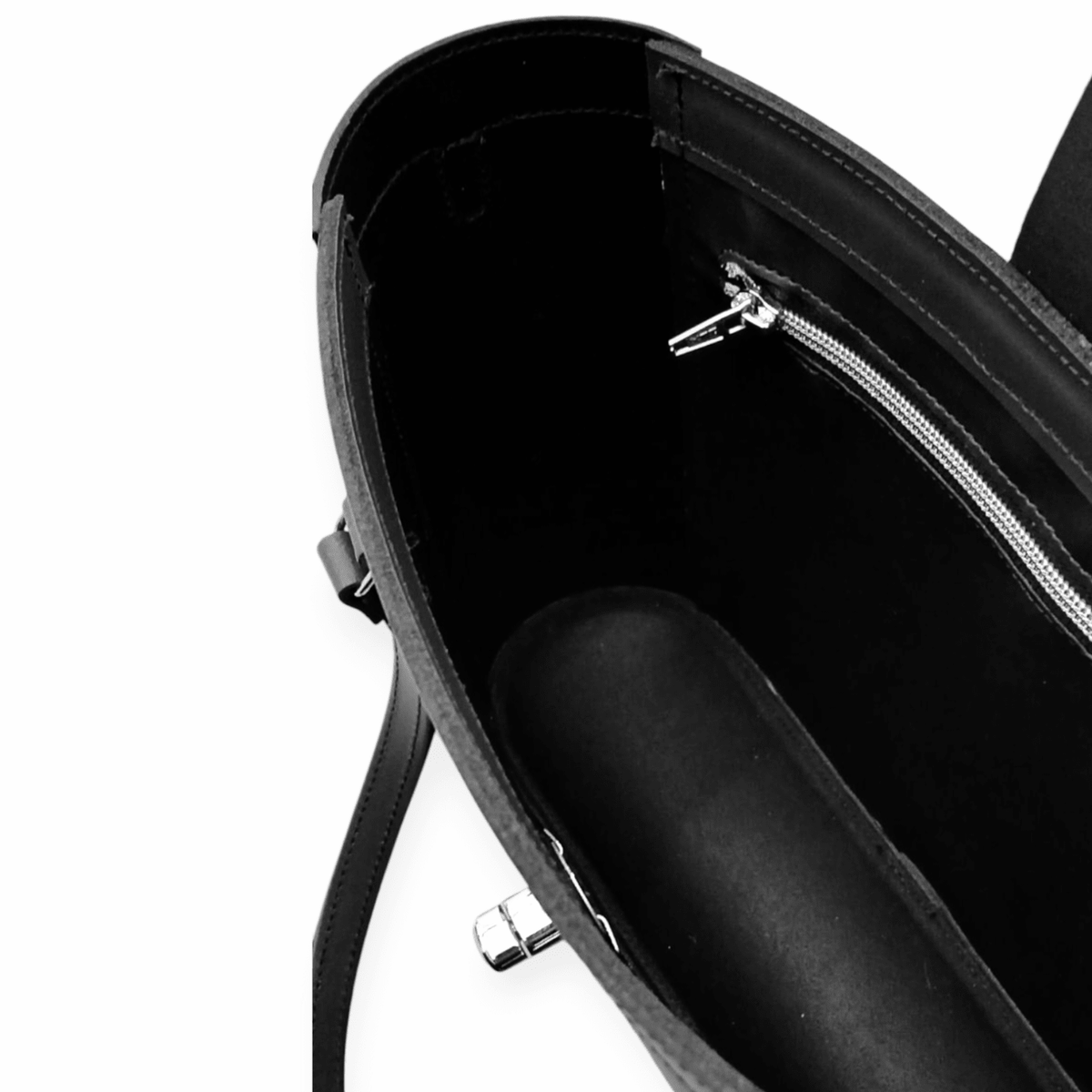 Leather Mini Twist Lock Shopper Bag – Black - Bascora