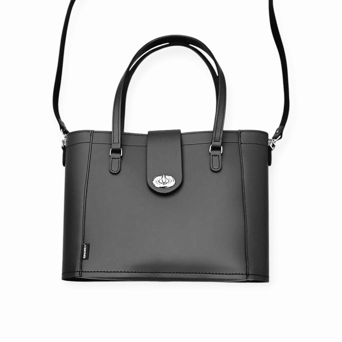 Leather Mini Twist Lock Shopper Bag – Black - Bascora