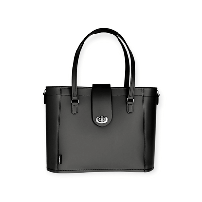 Leather Mini Twist Lock Shopper Bag – Black - Bascora