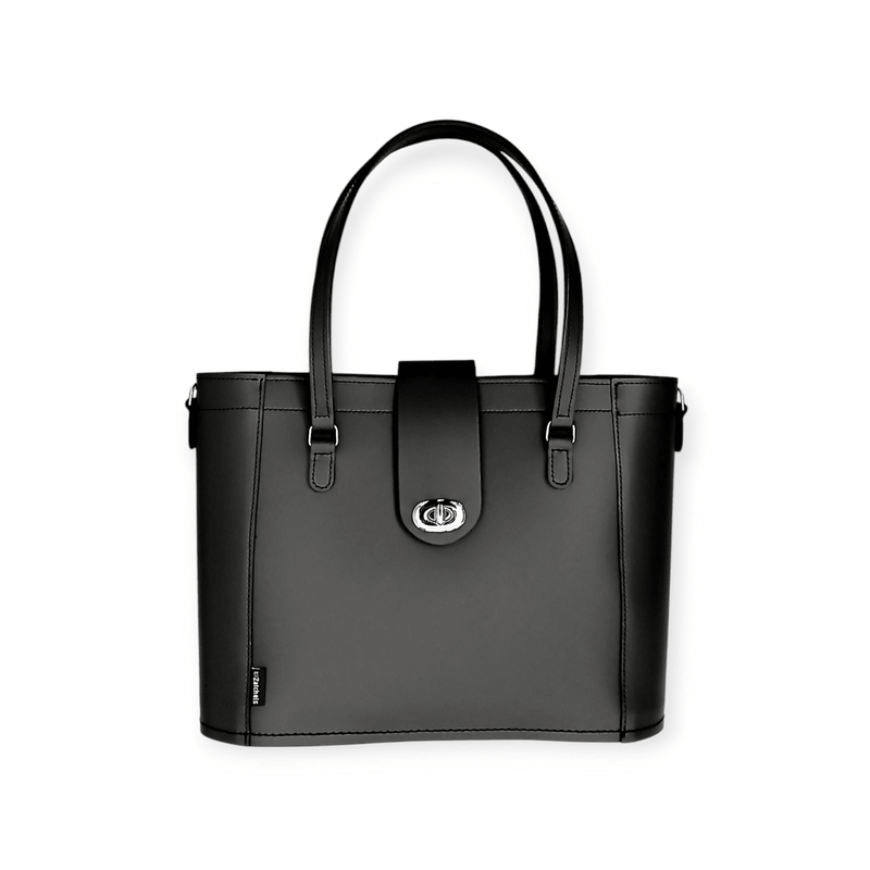 Leather Mini Twist Lock Shopper Bag – Black - Bascora