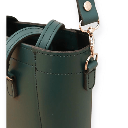 Leather Mini Twist Lock Shopper Bag – Pine - Bascora
