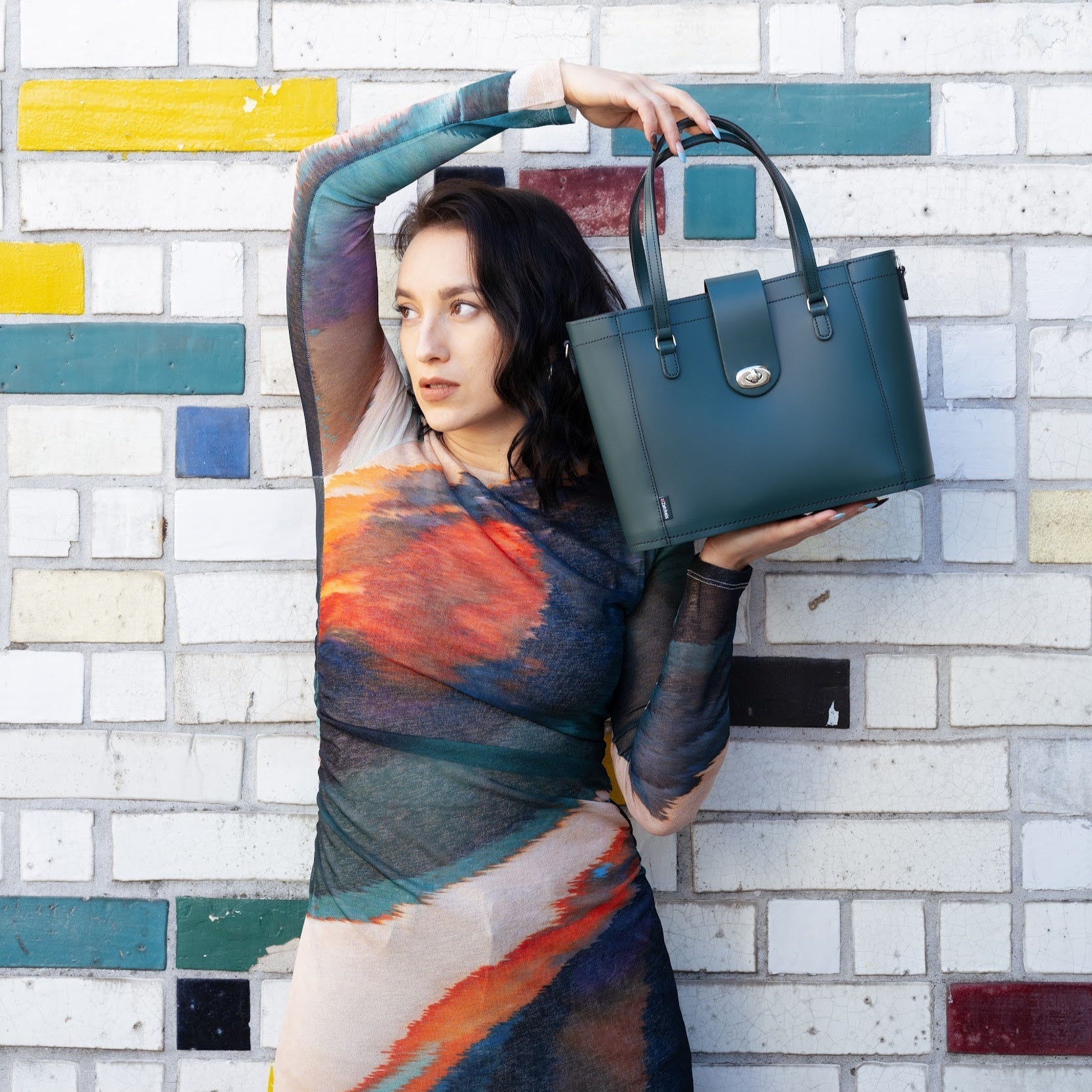 Leather Mini Twist Lock Shopper Bag – Pine - Bascora