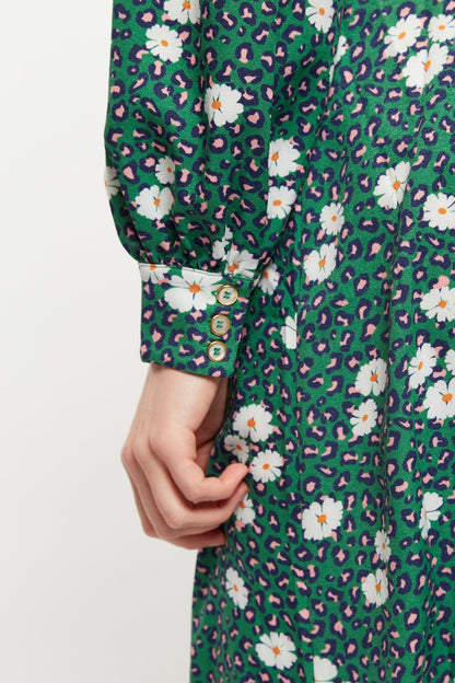 Liv Roaring Daisy Print Long Sleeve Midi Dress – Green - Bascora