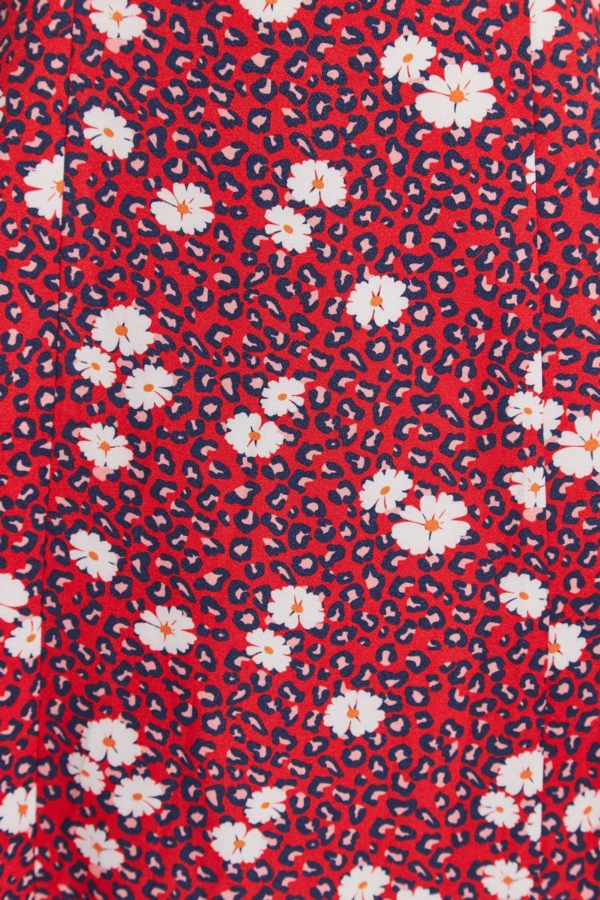 Liv Roaring Daisy Print Long Sleeve Midi Dress – Red - Bascora