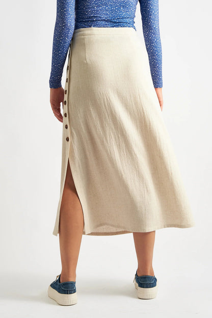 Lloyd Linen Mix Button Side Midi Skirt Natural | Louche