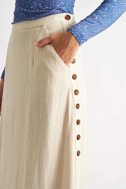 Lloyd Linen Mix Button Side Midi Skirt Natural | Louche