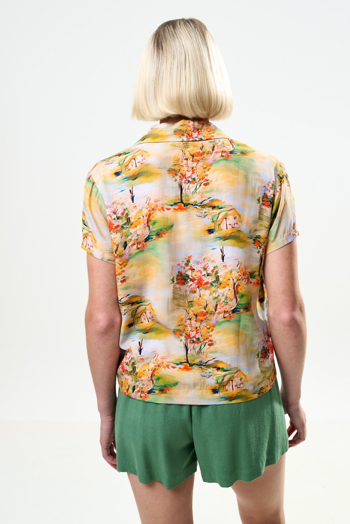 Marika Oriental Landscape Print Resort Shirt – Yellow - Bascora