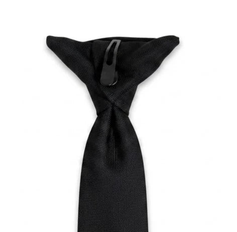 Men's Black Clip-On Textured Pre-Tied Necktie by TruClothing