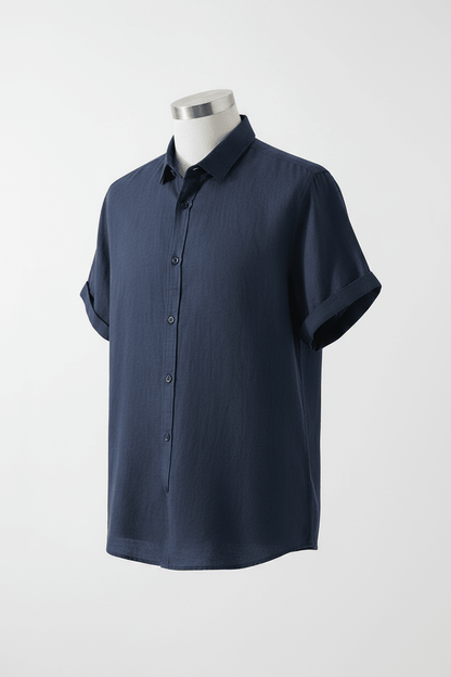 Men's Retro Short-Sleeve Linen Shirt - Bascora