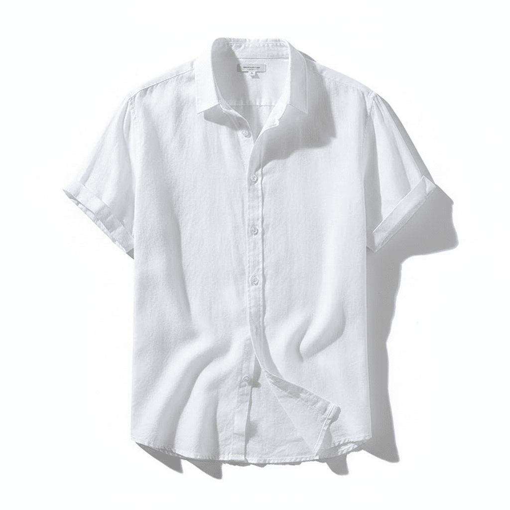 Men's Retro Short-Sleeve Linen Shirt - Bascora
